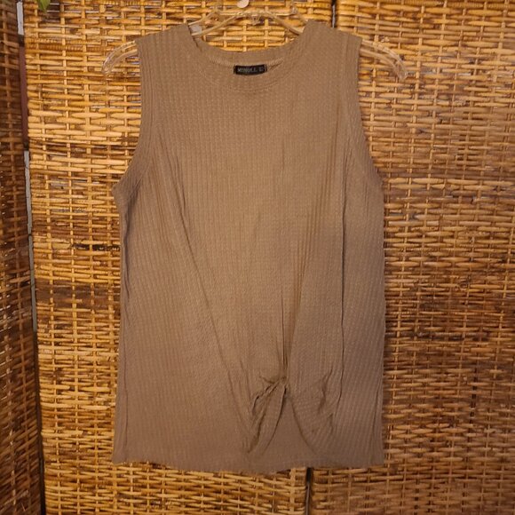 MIHOLL Casual Sleeveless Twist Knot Waffle Knit Shirt Tank Top Large Taupe - Picture 2 of 5